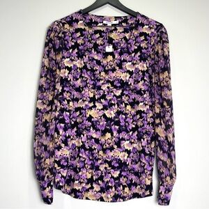 NWT CHICO'S Purple Tan Black Long Sleeve Blouse Stretch Chico Sz 2 (US Large)